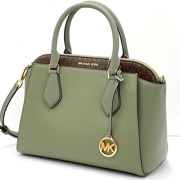 Michael Kors Handbags - MICHAEL KORS DARIA LARGE SATCHEL ARMY GREEN / BROWN SIGNATURE COLOR